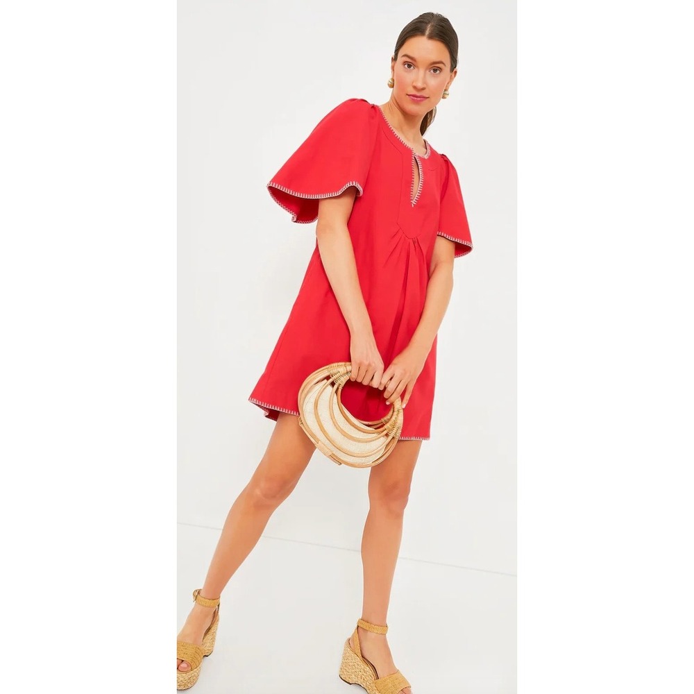Pomander‎ Place Dress Womens XL Red Poppy Stitch Finley Flutter Sleeve Preppy